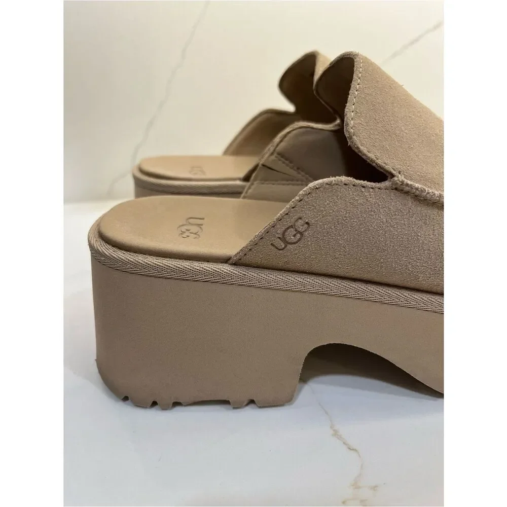 UGG Suede Platform Slide Sandals Camel Tan Square Toe Wedge Slides Sz 9